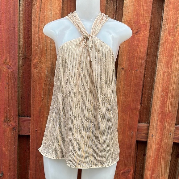 Grace Karin Gold Sequin Halter Top Size M - Picture 1 of 11